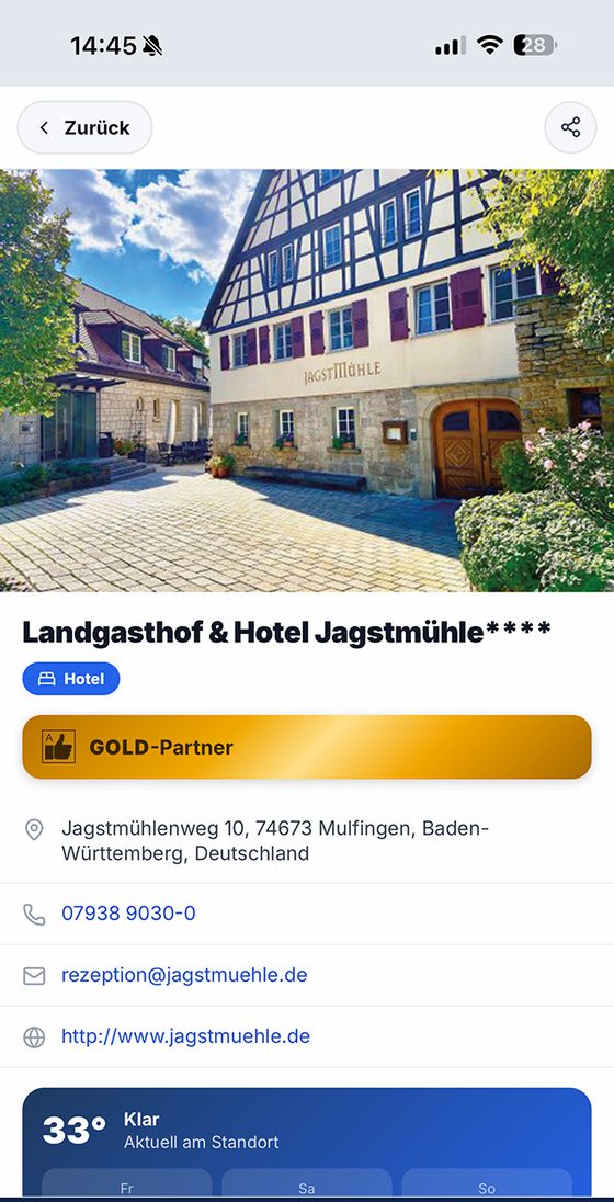 Detailansicht eines Betriebs in der App